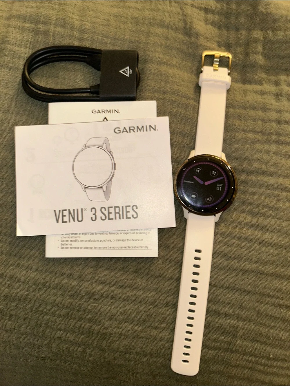garmin Venu 3 Series Smartwatch - White and Gold Bezel